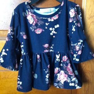 Little Girls Navy Open 3/4 Sleeve Top